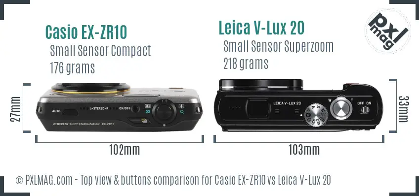 Casio EX-ZR10 vs Leica V-Lux 20 top view buttons comparison