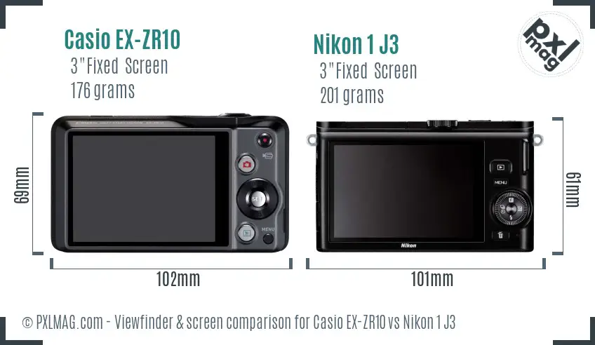 Casio EX-ZR10 vs Nikon 1 J3 Screen and Viewfinder comparison