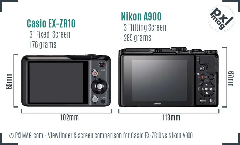 Casio EX-ZR10 vs Nikon A900 Screen and Viewfinder comparison