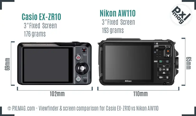 Casio EX-ZR10 vs Nikon AW110 Screen and Viewfinder comparison Casio EX-ZR10 vs Nikon AW110 Screen and Viewfinder comparison