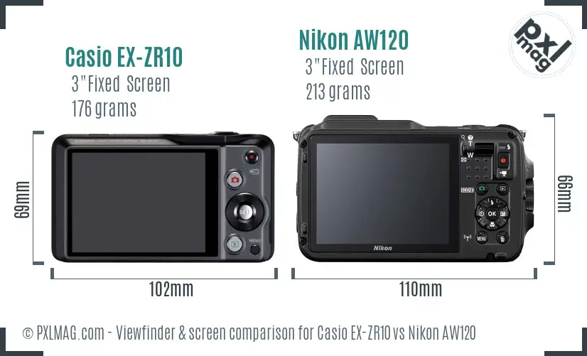 Casio EX-ZR10 vs Nikon AW120 Screen and Viewfinder comparison