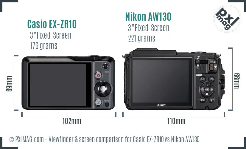 Casio EX-ZR10 vs Nikon AW130 Screen and Viewfinder comparison