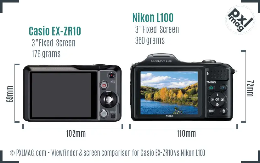 Casio EX-ZR10 vs Nikon L100 Screen and Viewfinder comparison