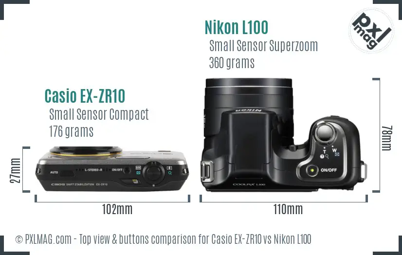 Casio EX-ZR10 vs Nikon L100 top view buttons comparison