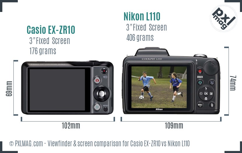 Casio EX-ZR10 vs Nikon L110 Screen and Viewfinder comparison