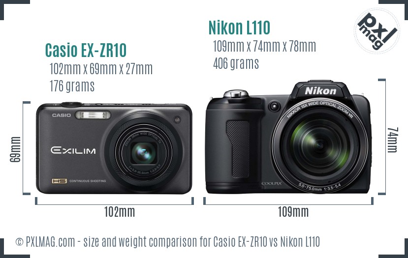 Casio EX-ZR10 vs Nikon L110 size comparison