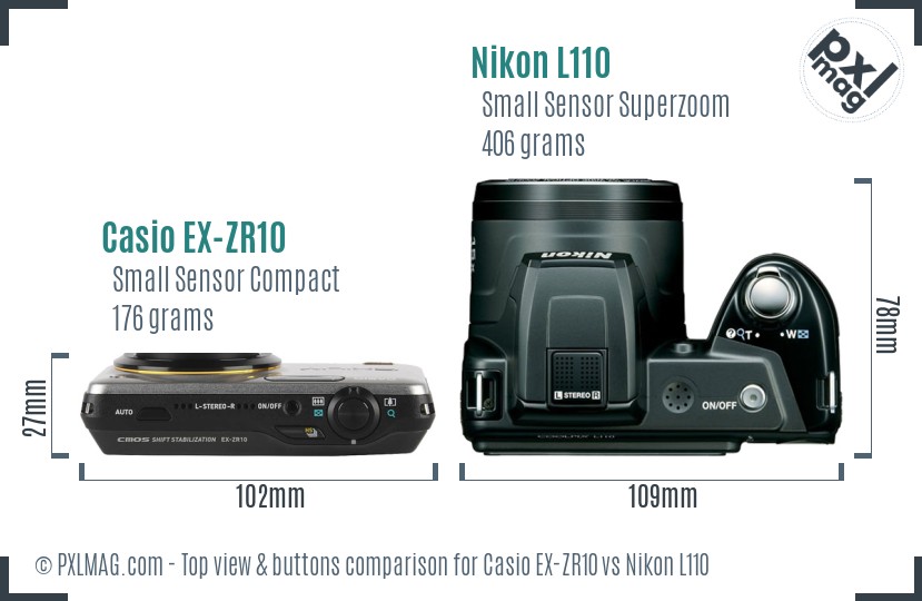 Casio EX-ZR10 vs Nikon L110 top view buttons comparison