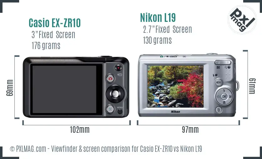 Casio EX-ZR10 vs Nikon L19 Screen and Viewfinder comparison