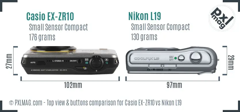 Casio EX-ZR10 vs Nikon L19 top view buttons comparison