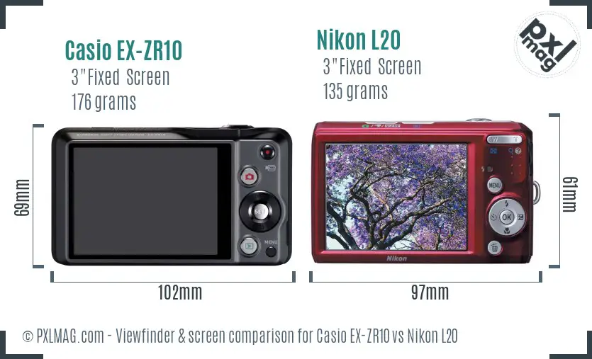 Casio EX-ZR10 vs Nikon L20 Screen and Viewfinder comparison