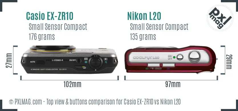 Casio EX-ZR10 vs Nikon L20 top view buttons comparison