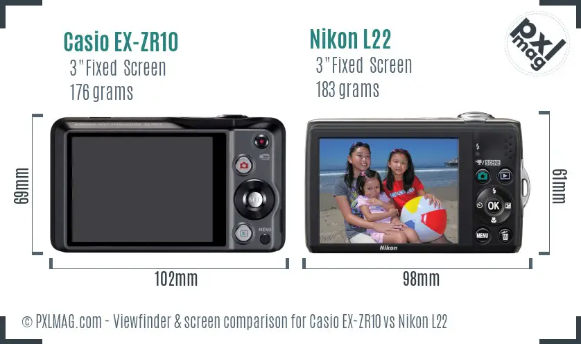 Casio EX-ZR10 vs Nikon L22 Screen and Viewfinder comparison