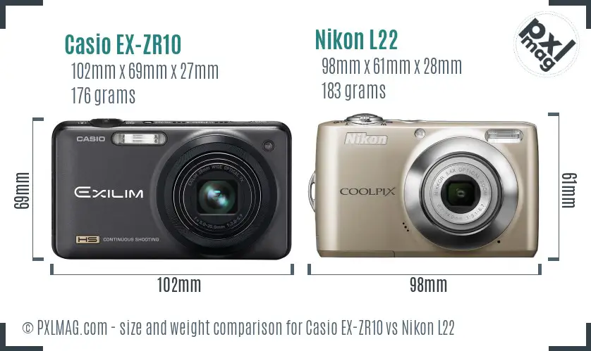 Casio EX-ZR10 vs Nikon L22 size comparison