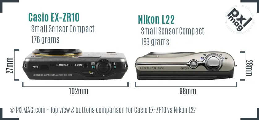 Casio EX-ZR10 vs Nikon L22 top view buttons comparison