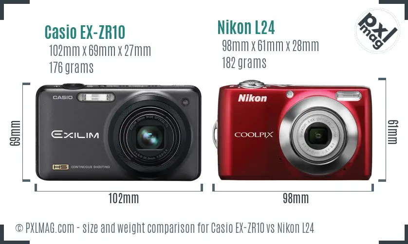 Casio EX-ZR10 vs Nikon L24 size comparison