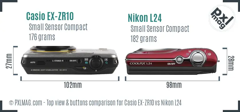 Casio EX-ZR10 vs Nikon L24 top view buttons comparison