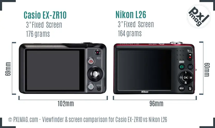 Casio EX-ZR10 vs Nikon L26 Screen and Viewfinder comparison