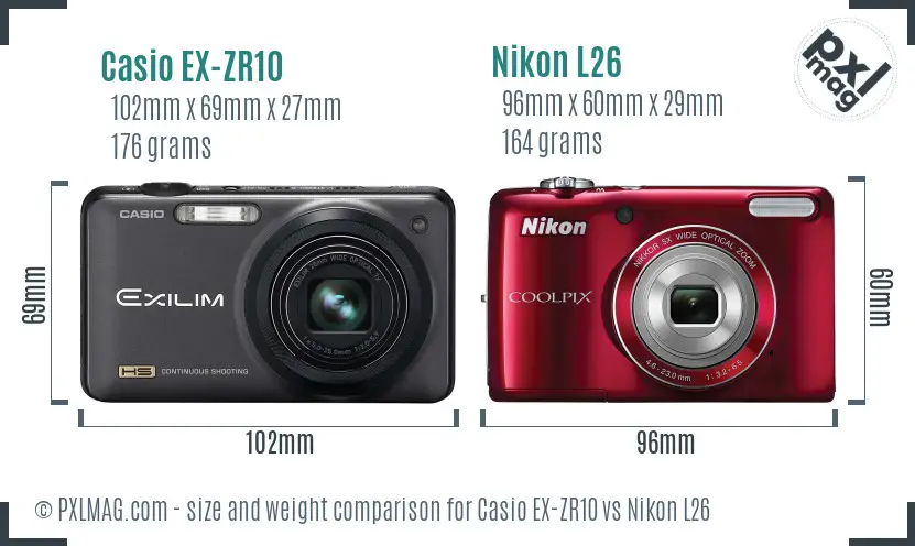 Casio EX-ZR10 vs Nikon L26 size comparison