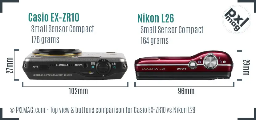 Casio EX-ZR10 vs Nikon L26 top view buttons comparison