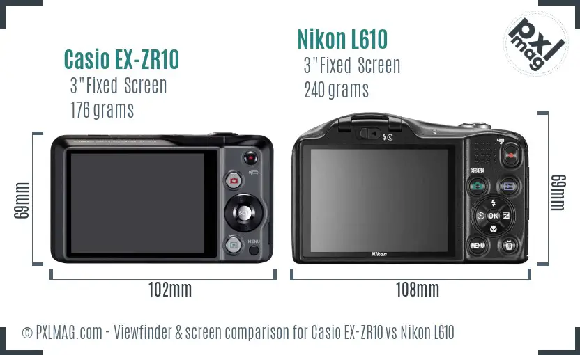 Casio EX-ZR10 vs Nikon L610 Screen and Viewfinder comparison