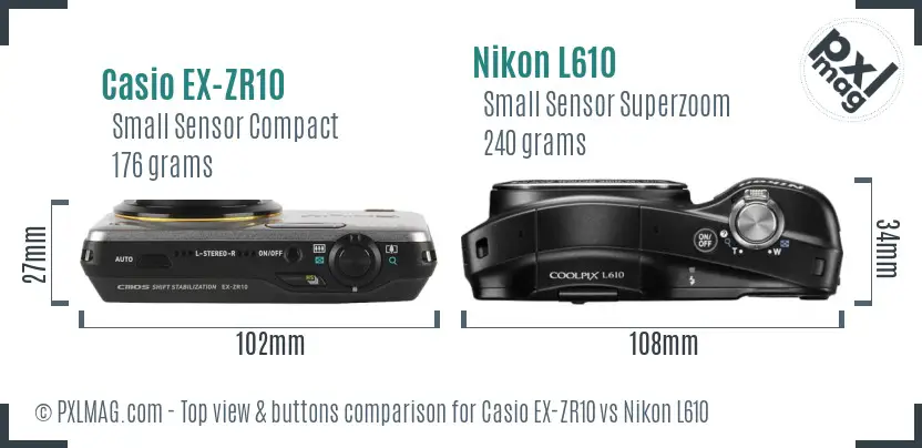 Casio EX-ZR10 vs Nikon L610 top view buttons comparison