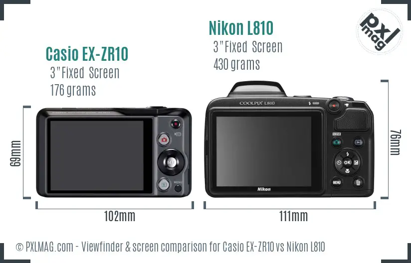 Casio EX-ZR10 vs Nikon L810 Screen and Viewfinder comparison