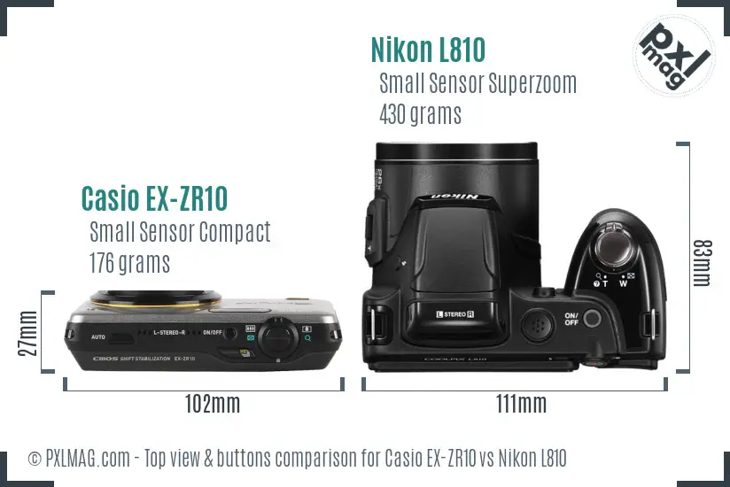 Casio EX-ZR10 vs Nikon L810 top view buttons comparison