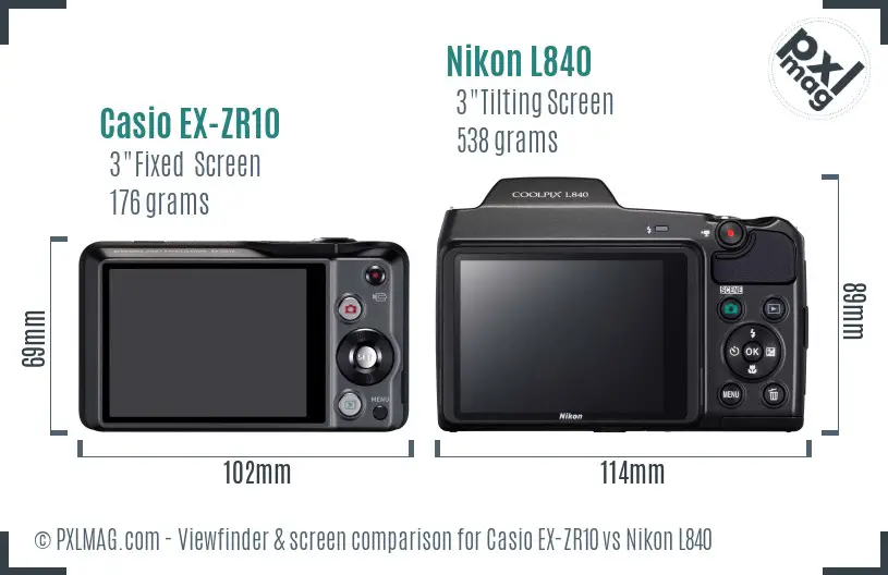 Casio EX-ZR10 vs Nikon L840 Screen and Viewfinder comparison