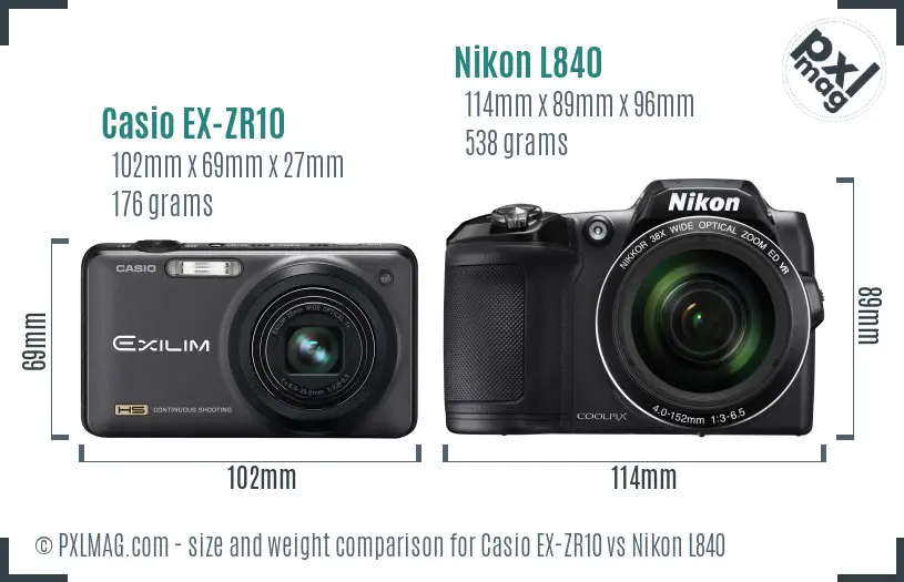 Casio EX-ZR10 vs Nikon L840 size comparison