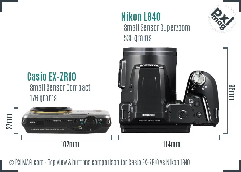 Casio EX-ZR10 vs Nikon L840 top view buttons comparison
