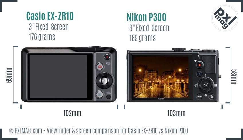 Casio EX-ZR10 vs Nikon P300 Screen and Viewfinder comparison