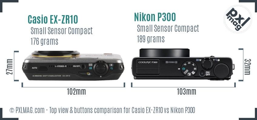 Casio EX-ZR10 vs Nikon P300 top view buttons comparison