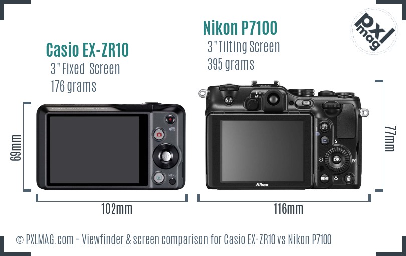 Casio EX-ZR10 vs Nikon P7100 Screen and Viewfinder comparison