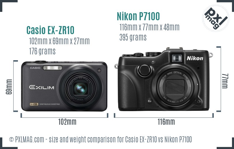 Casio EX-ZR10 vs Nikon P7100 size comparison Casio EX-ZR10 vs Nikon P7100 size comparison