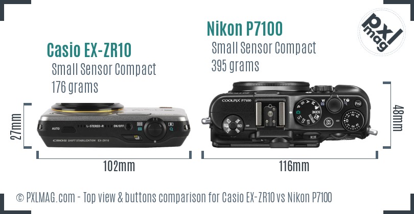 Casio EX-ZR10 vs Nikon P7100 top view buttons comparison
