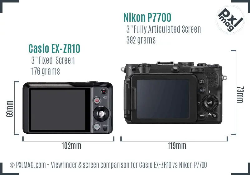 Casio EX-ZR10 vs Nikon P7700 Screen and Viewfinder comparison