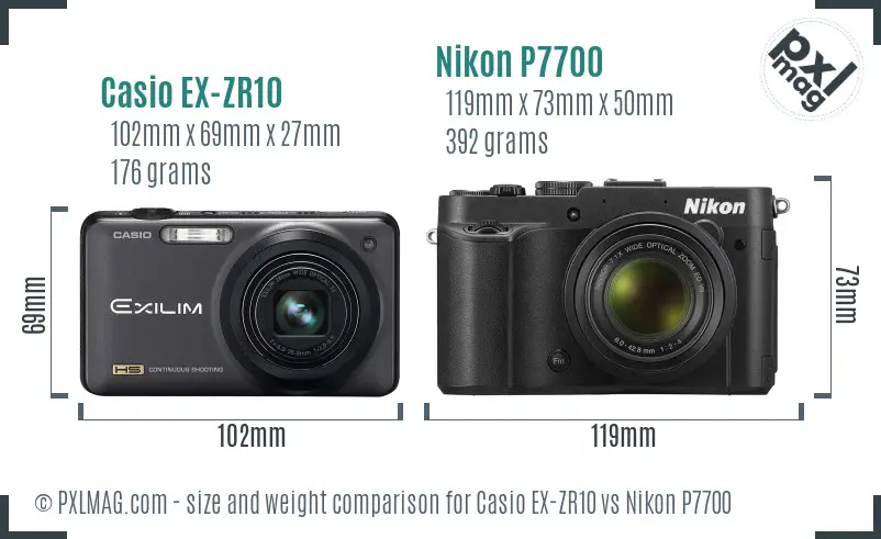 Casio EX-ZR10 vs Nikon P7700 size comparison