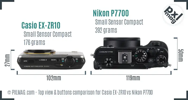 Casio EX-ZR10 vs Nikon P7700 top view buttons comparison