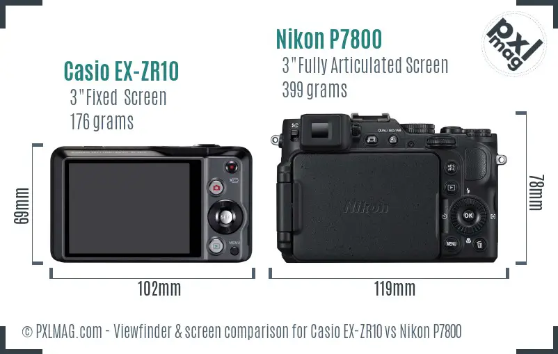 Casio EX-ZR10 vs Nikon P7800 Screen and Viewfinder comparison