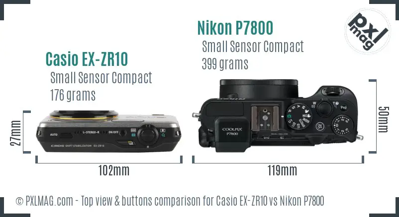 Casio EX-ZR10 vs Nikon P7800 top view buttons comparison