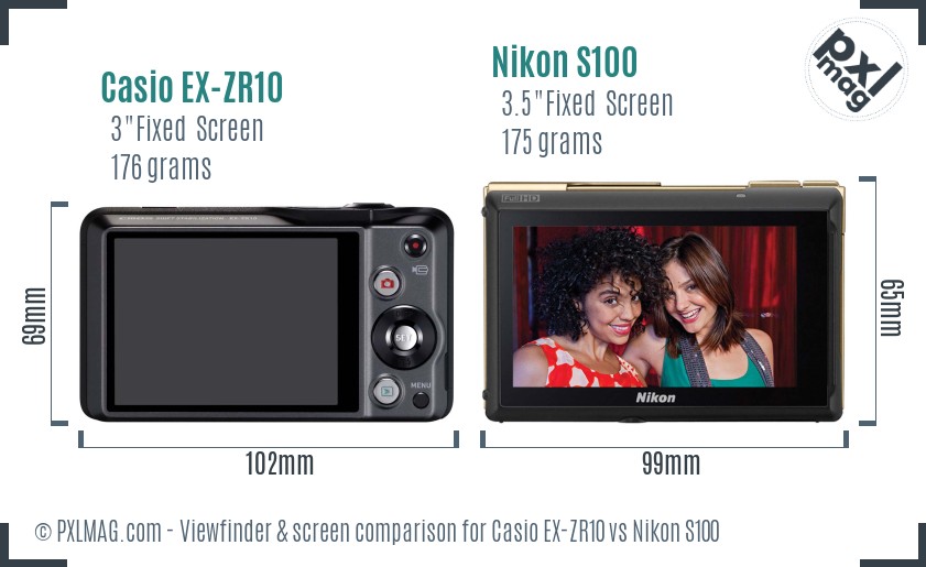Casio EX-ZR10 vs Nikon S100 Screen and Viewfinder comparison