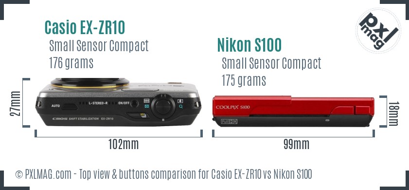 Casio EX-ZR10 vs Nikon S100 top view buttons comparison