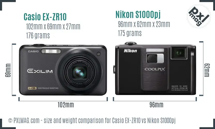 Casio EX-ZR10 vs Nikon S1000pj size comparison Casio EX-ZR10 vs Nikon S1000pj size comparison