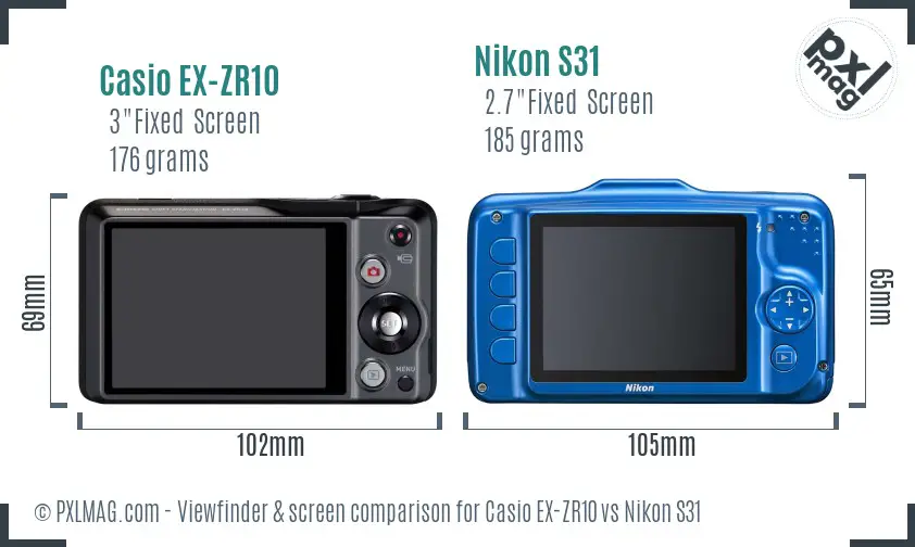 Casio EX-ZR10 vs Nikon S31 Screen and Viewfinder comparison Casio EX-ZR10 vs Nikon S31 Screen and Viewfinder comparison