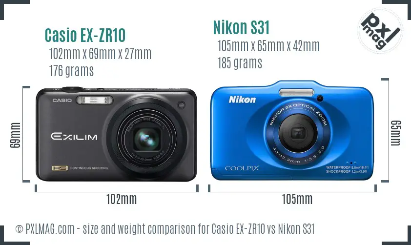 Casio EX-ZR10 vs Nikon S31 size comparison Casio EX-ZR10 vs Nikon S31 size comparison