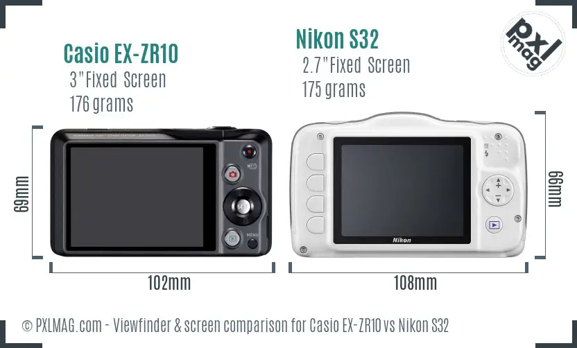 Casio EX-ZR10 vs Nikon S32 Screen and Viewfinder comparison