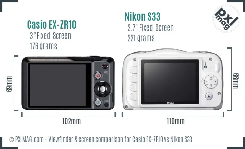 Casio EX-ZR10 vs Nikon S33 Screen and Viewfinder comparison