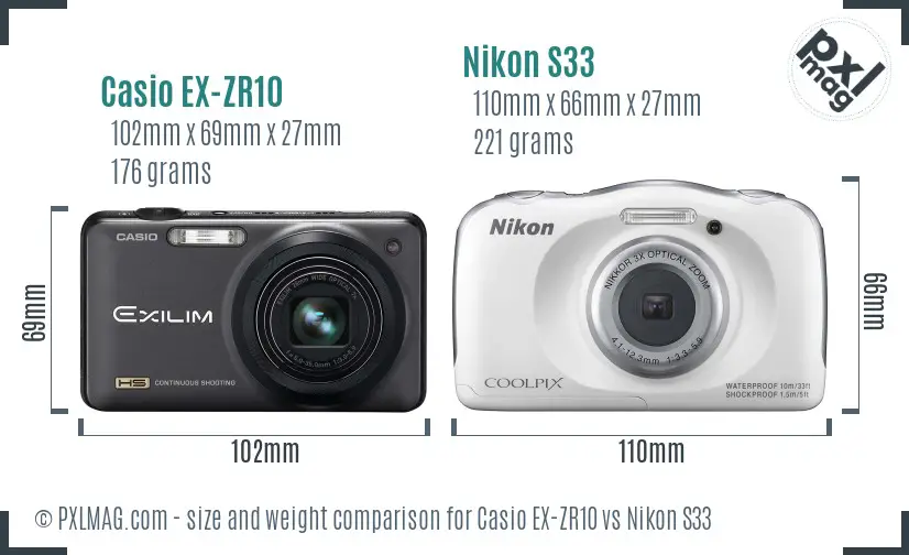 Casio EX-ZR10 vs Nikon S33 size comparison