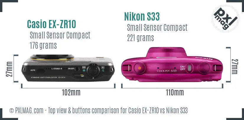 Casio EX-ZR10 vs Nikon S33 top view buttons comparison