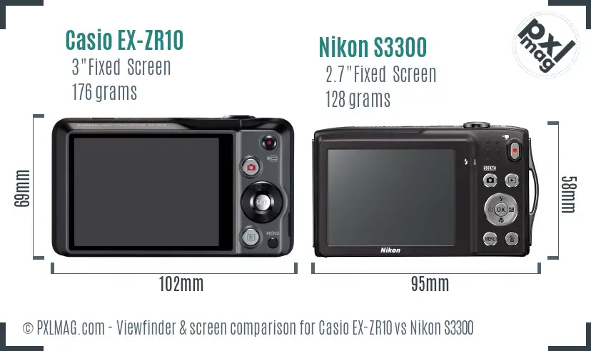 Casio EX-ZR10 vs Nikon S3300 Screen and Viewfinder comparison